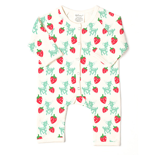 Deer & Strawberries - Long Romper - 100% Organic