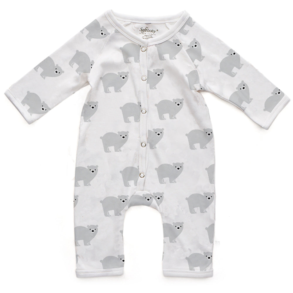 The Polar Bear in Silver Lining - Long Romper - 100% Organic
